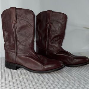 JUSTIN MENS ROPER TOE BOOTS IN BLACK CHERRY CORONA LEATHER FTL-12-129